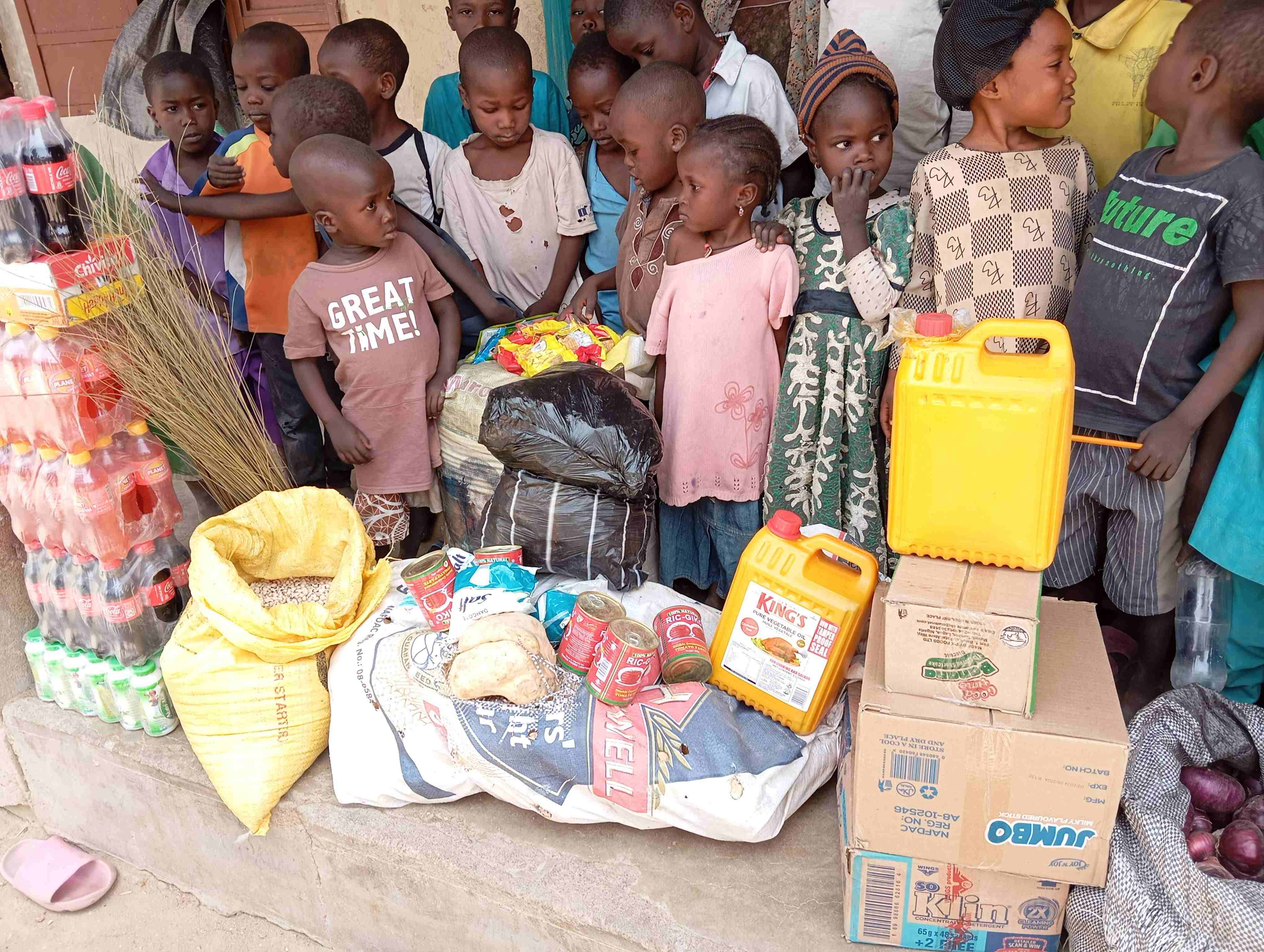 Gifts being received by the children